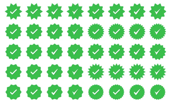 Conjunto Iconos Marca Verificación Verde Diseño Plano — Archivo Imágenes Vectoriales