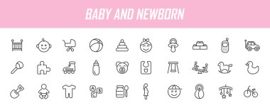 Doğrusal bebek simgeleri seti. Yeni doğan simgeleri basit tasarımda. Vektör illüstrasyonu