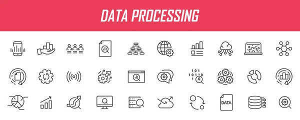 Set Linear Data Processing Icons Analisis Ikon Dalam Desain Sederhana - Stok Vektor