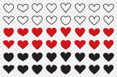 Set of heart icons in different shapes. Line icons of heart. Red heart icons. Big collection of heart icons. Heart star icons