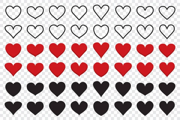 Set Heart Icons Different Shapes Line Icons Heart Red Heart — Wektor stockowy