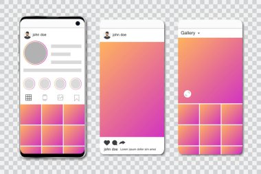 Mock up of smartphone with social network frames. Template of social network in smartphone. Set of social network frames