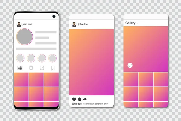 Mock Smartphone Social Network Frames Template Social Network Smartphone Set — Stockvektor