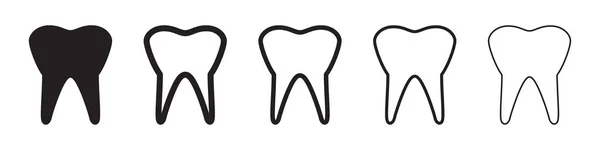 扁平设计中五个不同版本的牙齿图标 — 图库矢量图片