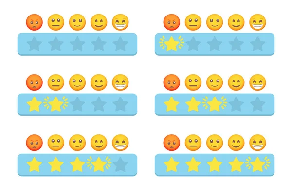 Set Rating Bintang Dengan Bintang Dan Emoji Untuk Umpan Balik - Stok Vektor