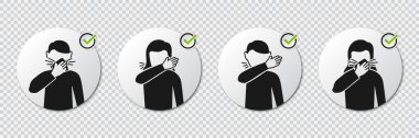 Preventive measures icons how to cough and sneeze and not spreading virus with man and woman icons clipart