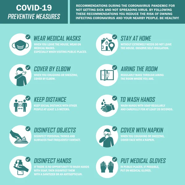 Antecedentes Infográficos Del Coronavirus Medidas Preventivas Iconos Para Enfermarse Propagar — Archivo Imágenes Vectoriales