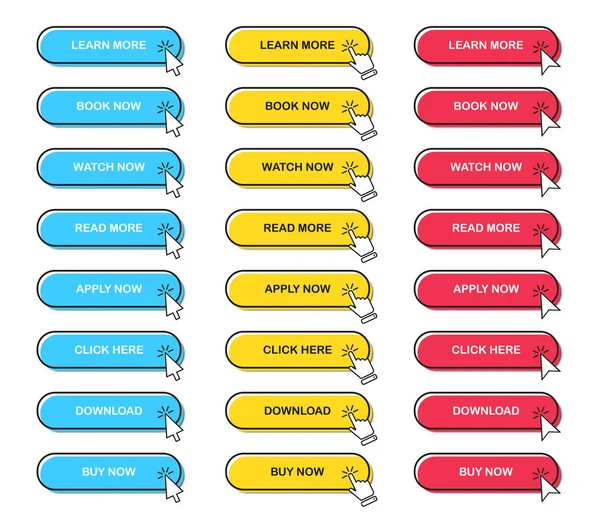 Große Anzahl Von Web Buttons Mit Klick Cursor Flachem Design — Stockvektor