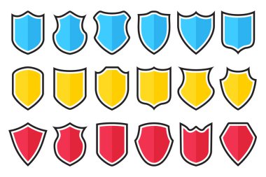 Düz dizaynlı farklı kalkan simgeleri. Kalkan simgeleri koleksiyonu