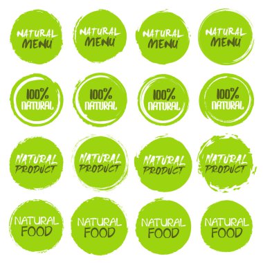 Doğal logo koleksiyonu. Değişik grunge daireleri farklı metin ile etiketleri şekillendirir