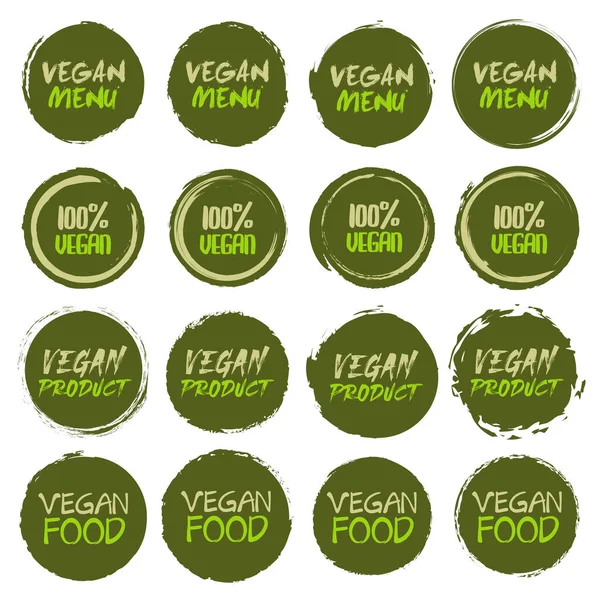 Coleção Logotipo Vegan Conjunto Diferentes Círculos Grunge Forma Etiqueta Com —  Vetores de Stock