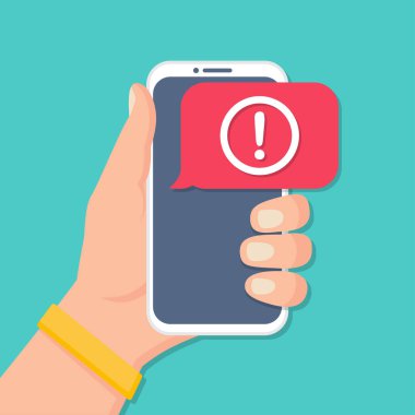 Uyarı mesajı içeren düz dizaynlı akıllı telefon.