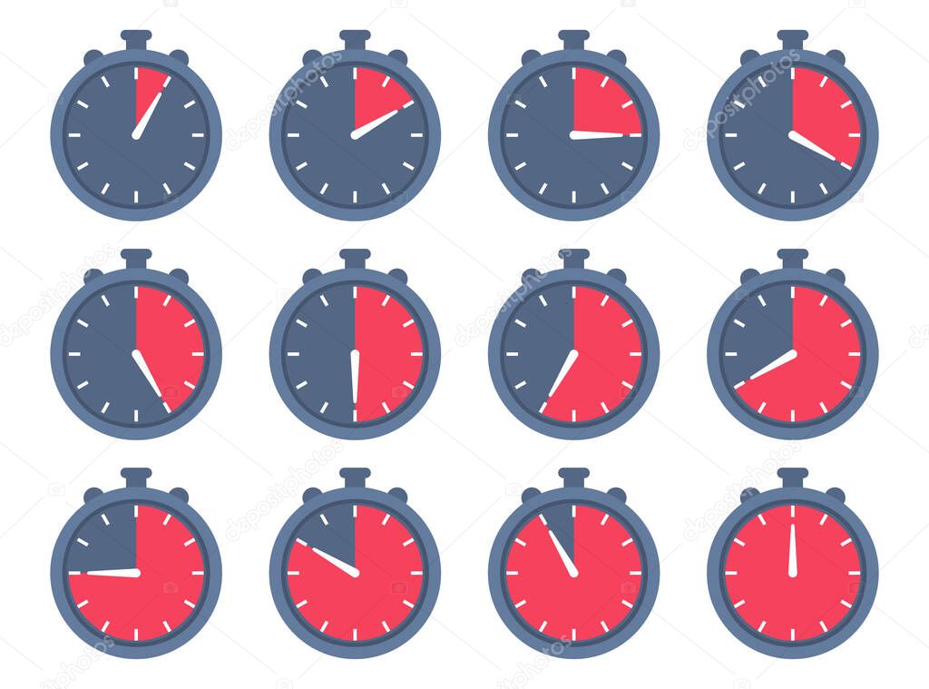 Set of stopwatch, timer icons in a flat design
