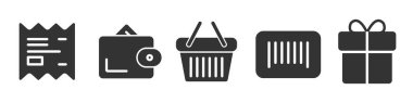 Simsiyah alışveriş simgeleri kümesi