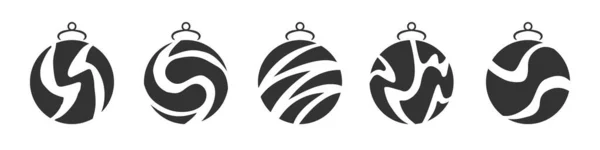 Set Christmas Ball Simple Icons Black — Stock Vector