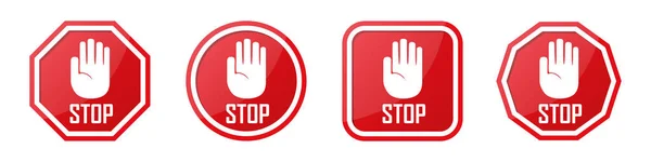 Conjunto Sinal Mão Stop Vermelho Diferentes Formas —  Vetores de Stock