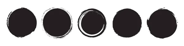 Set Five Different Grunge Circles Black — Stock Vector