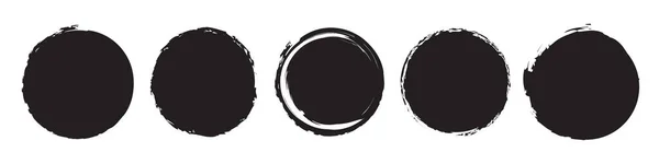 Set Five Different Grunge Circles Black — Stock Vector
