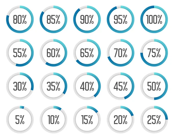 Conjunto Gráficos Torta Coloridos Recolha Diagramas Percentuais Azuis — Vetor de Stock