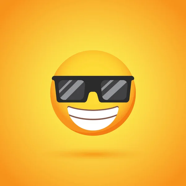 Happy Zonnebril Emoticon Glimlach Pictogram Met Schaduw Voor Social Network — Stockvector