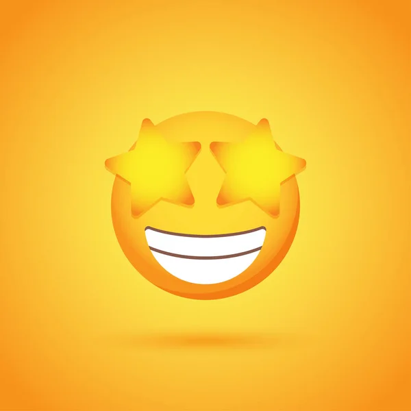 Feliz Con Las Estrellas Emoticono Sonrisa Icono Con Sombra Para — Archivo Imágenes Vectoriales