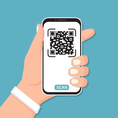 Düz dizaynlı QR kodlu akıllı telefon.