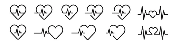 Heartbeat Line Icon Set Black Vector Illustration — Stock Vector