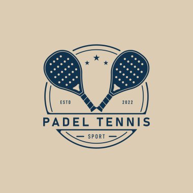 Padel spor logo vektörü, Padel tenis logosu amblem rozet vektör illüstrasyon tasarımı