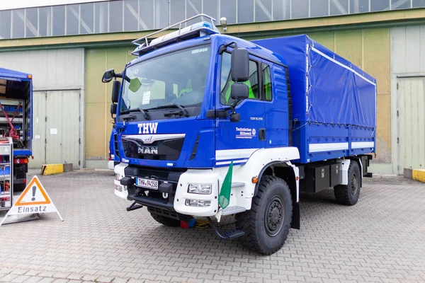 Feldkirchen Alemanha Junho 2018 Caminhão Técnico Alemão Serviço Emergência Está — Fotografia de Stock