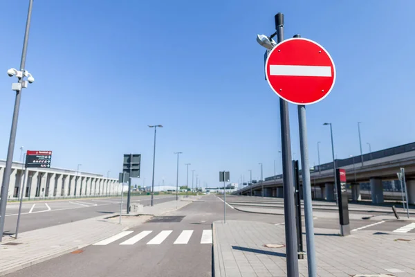 BERLIN / GERMANY - APRIL 29, 2018: Empty street on Passenger terminal Berlin Brandenburg airport, Willy Brandt. The BER is an international airport under construction, near Berlin.