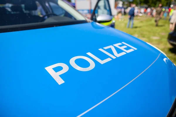 Cartel Polizei Coche Policía Alemán Polizei Palabra Alemana Para Departamento — Foto de Stock