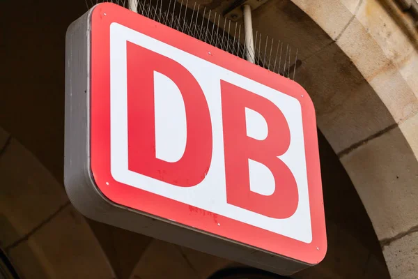 Fuerth Germany March 2018 Deutsche Bahn Emblem Hangs German Train — Stock Photo, Image