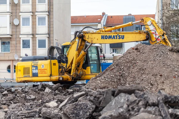 Nuernberg Alemania Marzo 2018 Excavadora Komatsu Encuentra Lado Construcción Ciudad — Foto de Stock