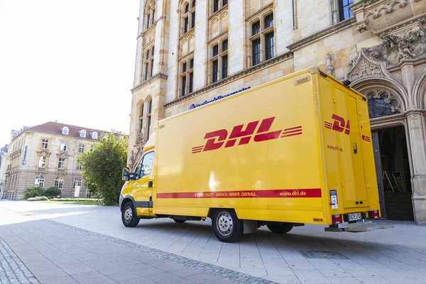 Magdeburgo Alemanha Agosto 2018 Embarcação Alemã Dhl Está Uma Área — Fotografia de Stock