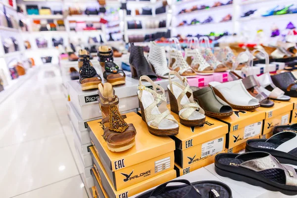 Alanya Turkey September 2018 Woman Shoes Different Brands Stands Shop — Stock Photo, Image