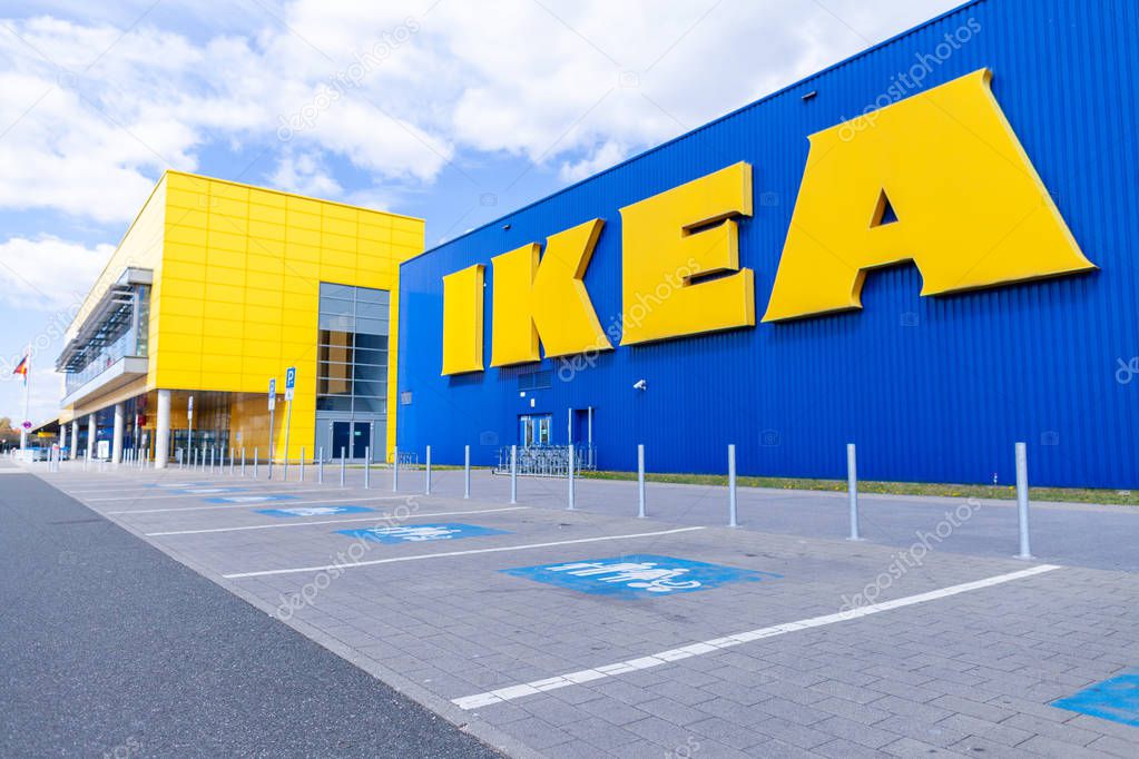 NUREMBERG / GERMANY - APRIL 7, 2019: IKEA branch on a warehouse in Nuremberg. IKEA is a Swedish-founded multinational group that designs and sells ready-to-assemble furniture, kitchen and accessories.