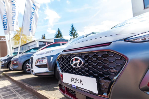 Нуремберг Германия Апреля 2019 Года Логотип Hyundai Автомобиле Hyundai Автодилера — стоковое фото