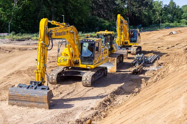 Hanover Germany June 2019 Komatsu Excavator Stands Construction Site Hanover — Stock Photo, Image