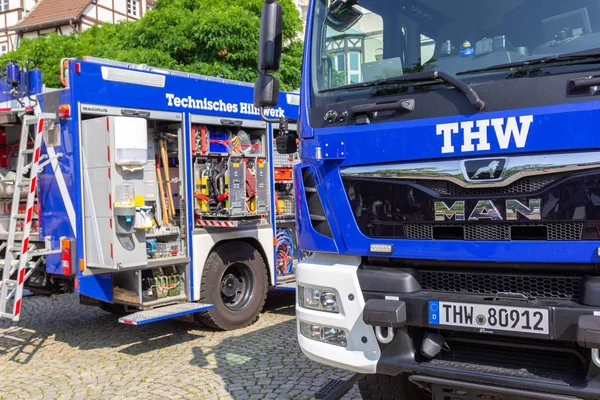 Peine Germania Giugno 2019 Camion Dei Servizi Tecnici Emergenza Tedeschi — Foto Stock