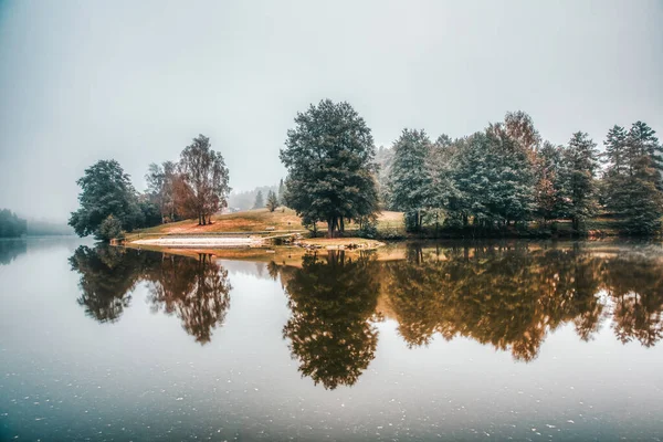 Krásná Ranní Mlha Jezeře Bavorsku — Stock fotografie