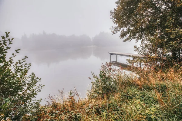 Schöner Morgennebel Auf Einem See Bayern — Stockfoto