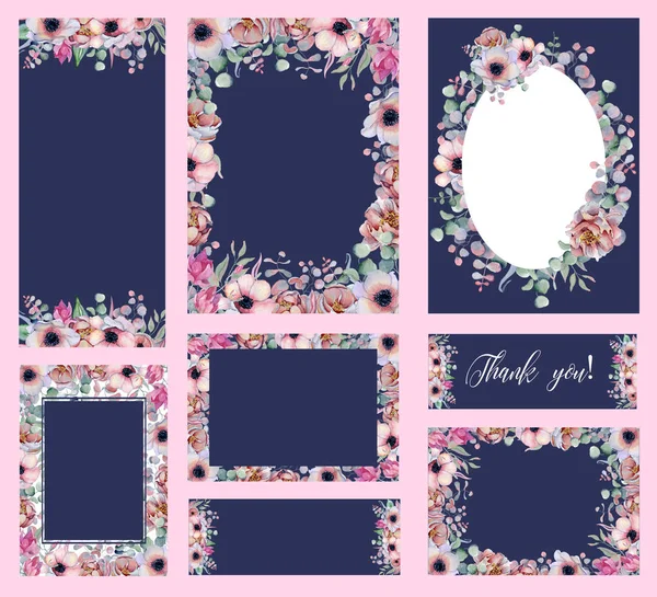 Watercolor wedding invitation cards templates set — Stock Photo, Image