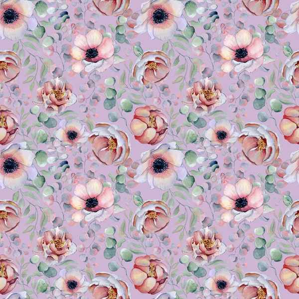 Suluboya çiçek menekşe seamless modeli el çizilen illüstrasyon