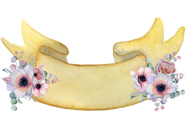 Aquarellband mit Blumensträußen, handgezeichnetes Banner — Stockfoto