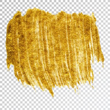 Altın boya kontur leke, fırça darbesi beyaz zemin üzerine sürün. Soyut altın ışıltılı doku. Yüksek kaliteli vektör çizim takip