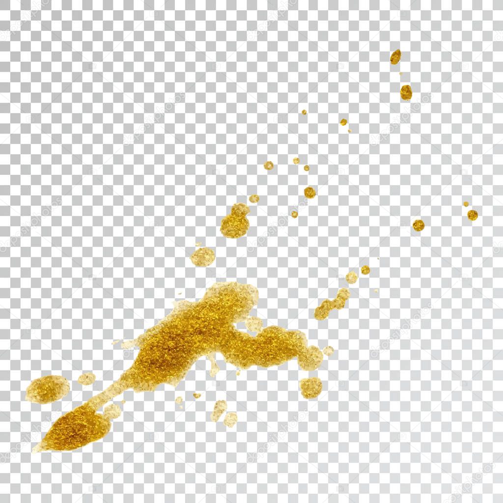 Gold paint splash smear stroke stain, brush stroke. Abstract gold glittering texture. High quality traced vector illustration