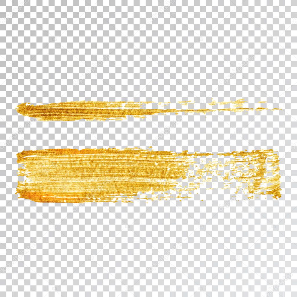 Gold paint smear stroke stain,  brush stroke on white background. Abstract gold glittering texture. High quality traced vector illustration