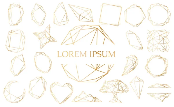 Altın set ile geometrik polihedron, art deco tarzı düğün davetiyesi, lüks templates, dekoratif desen için. Modern Soyut öğeler, vektör çizim.