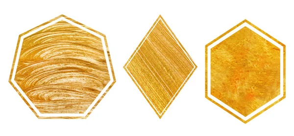 Guld set med geometriska polygonal, art deco-stil för bröllopsinbjudan, lyx mallar, dekorativa mönster. Moderna abstrakta element — Stock vektor
