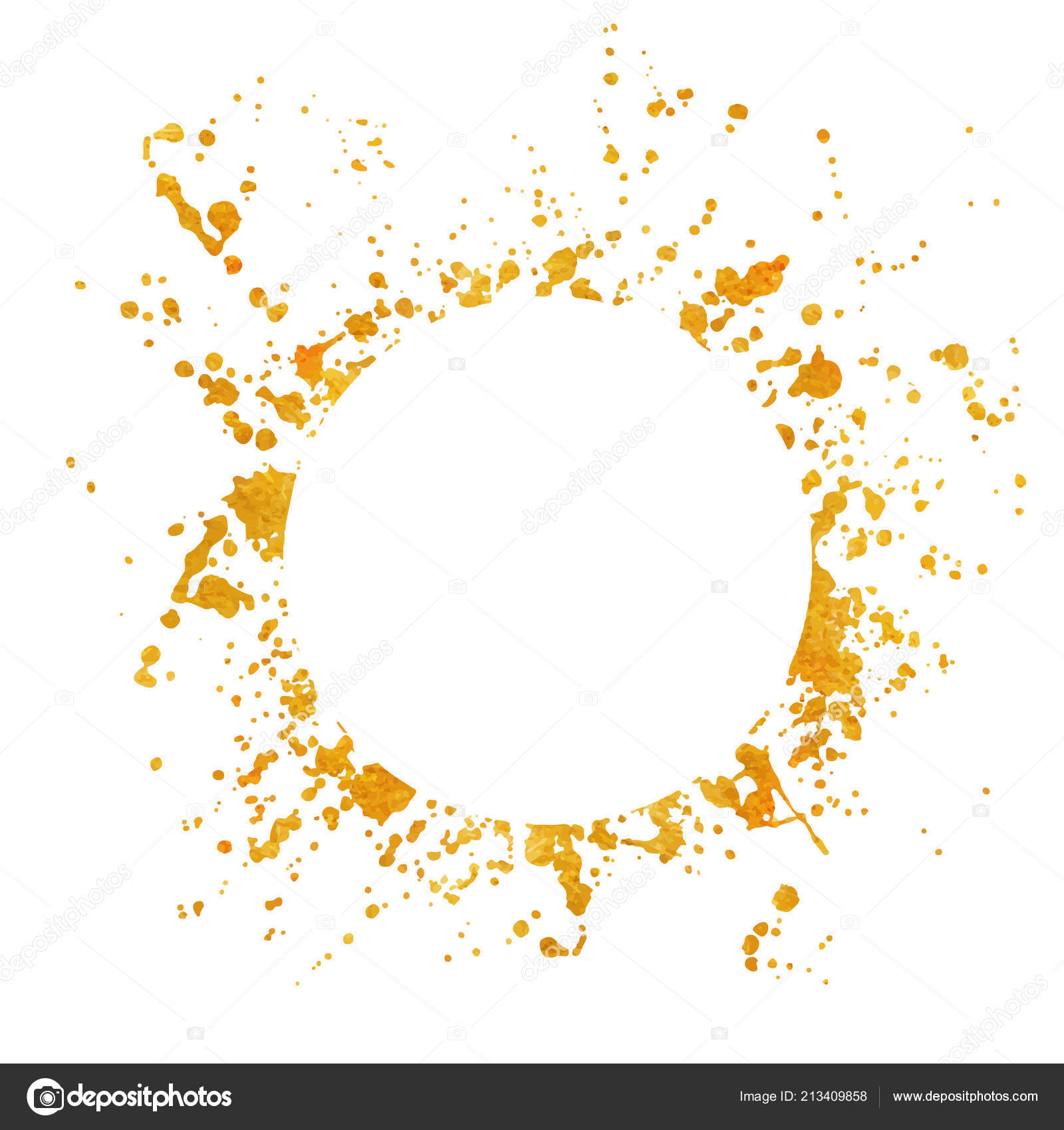 Splatter gold round frame backgrounds paints set with golden splash on
